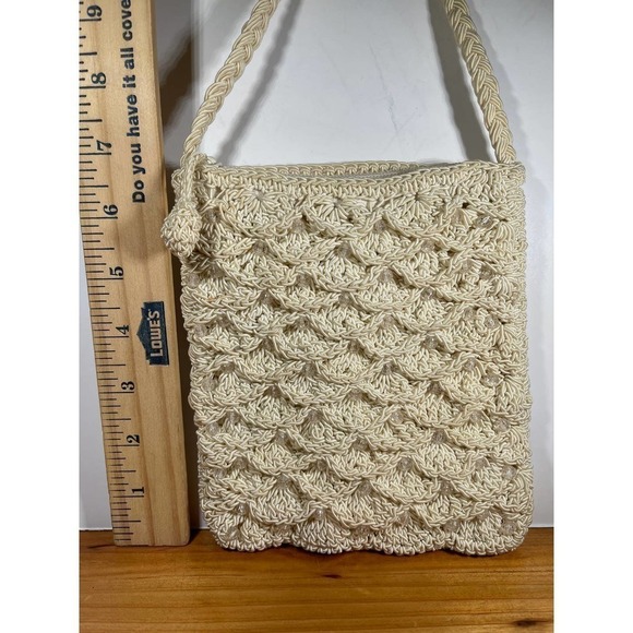 Retro Shoulder Bag Raffia Basket Design Handmade Summer Beach Purse Pearls - Picture 3 of 10